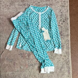 Cuddl Duds Teal and White Polka Dot Pajama Set